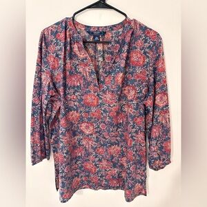 Chaps Blue and Red Floral Blouse